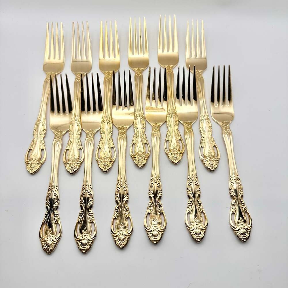 Reed & Barton Gold Electroplate Baroque Rose Dinner Fork Set of 12 Replacement